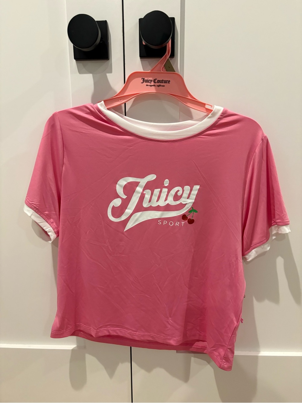 New Juicy Couture Pink Logo Ringer Tee - Juicy Sport size Large